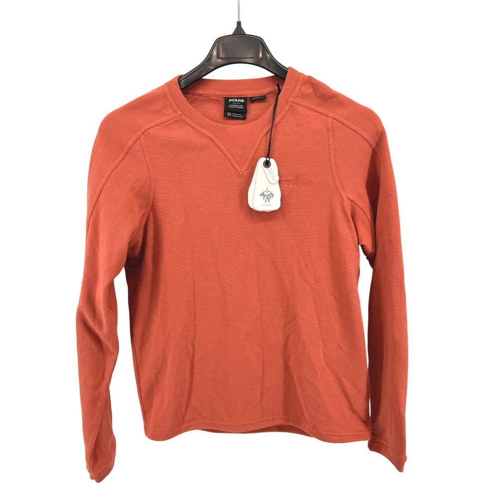 NEW prAna Contendr Rib Crew Mens XS Sweatshirt Terracotta Organic Cotton Ribbed